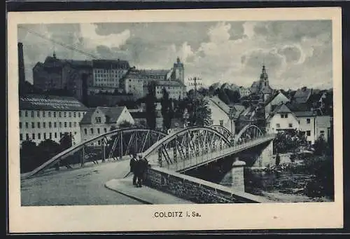 AK Colditz i. Sa., Blick über die Brücke