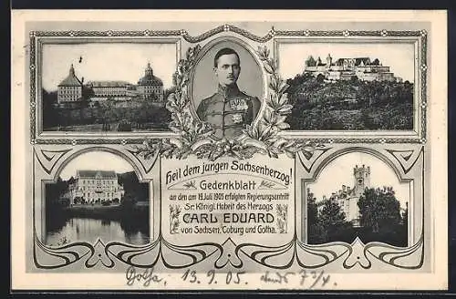 AK Gedenkblatt Herzog Carl Eduard von Sachsen-Coburg-Gotha