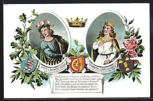 AK Otto der Schütz Landgraf zu Hessen, 1322-1366, Elisabeth von Cleve Landgräfin zu Hessen, 1324-1382