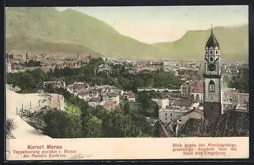 AK Meran, Blick vom Tappeinerweg über die Stadt