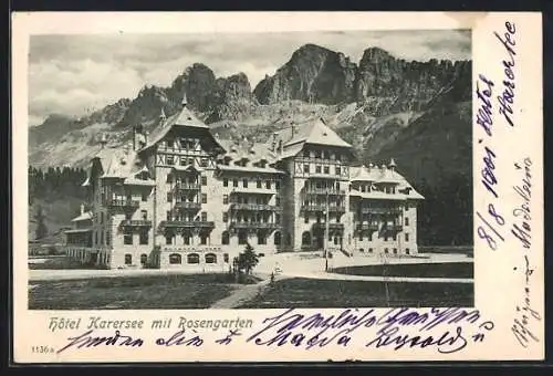 AK Karersee, Hotel Karersee mit Rosengarten