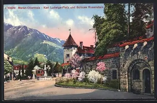 AK Meran-Obermais, Karl Ludwigs-Platz und Schloss Rosenstein