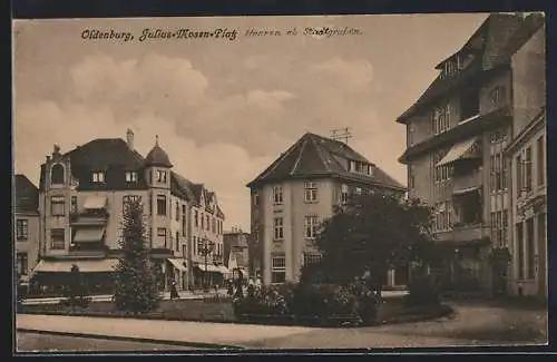 AK Oldenburg / O., Strassenpartie am Julius-Mosen-Platz mit Restaurant Haus Schöneck