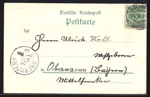 Lithographie Oldenburg / O., Theater, Rathaus, Schloss und Schlossgarten
