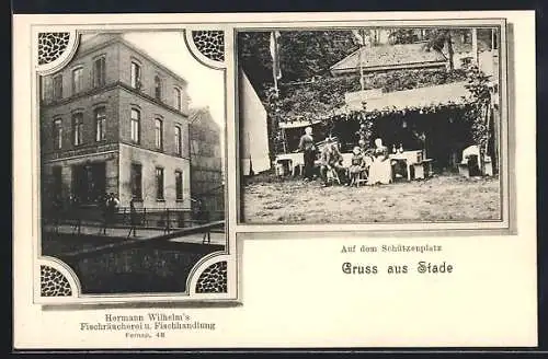 AK Stade, Fischräucherei und Fischhandlung von Hermann Wilhelm, Stand auf dem Schützenplatz