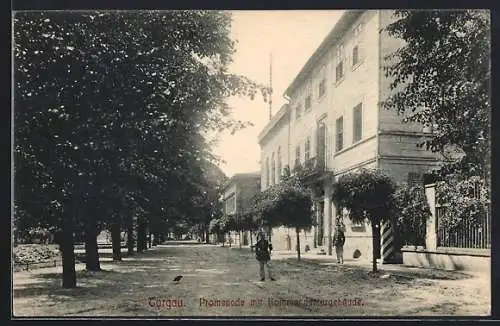 AK Torgau, Promenade mit Kommandanturgebäude, Strassenpartie