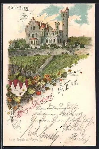 Lithographie Würzburg, Gasthaus Stein-Burg