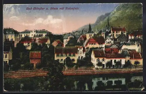 AK Bad Münster a. Stein, Ortsansicht mit Rotenfels