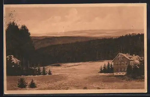 AK Reiboldsgrün, Fernsicht auf das Erzgebirge vom Hotel Waldschuster