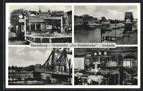 AK Rendsburg, Drehbrücke, Gaststätte Zur Drehbrücke Südseite Äusseres und Innenansicht