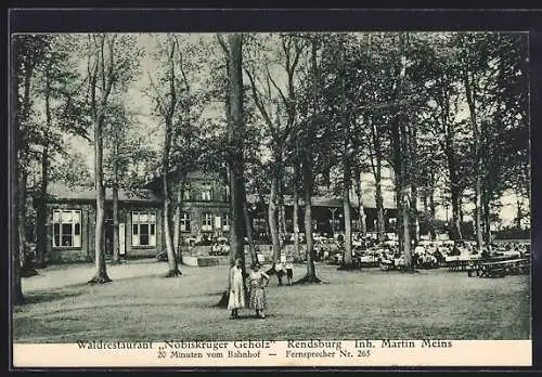 AK Rendsburg, Gasthaus Nobiskruger Gehölz, Bes. Martin Meins, Sitze im Freien