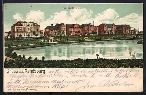 Lithographie Rendsburg, Ortspartie am Gerhards-Teich