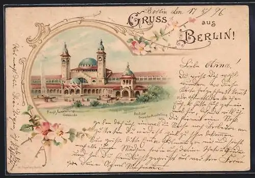 Lithographie Berlin, Gewerbe-Ausstellung 1896, Haupt-Ausstellungs-Gebäude