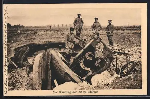 AK Die Wirkung der 42 cm Mörser, Soldaten an zerstörtem Bunker