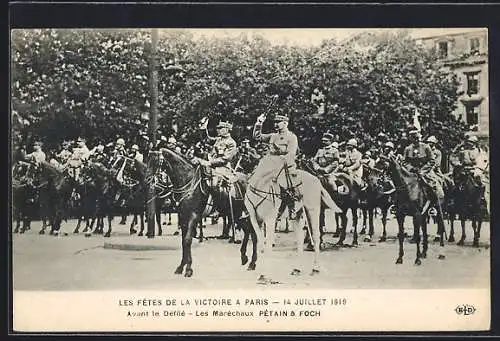 AK Paris, Les Maréchaux Pétain & Foch, Les Fetes de la Victoire 1919