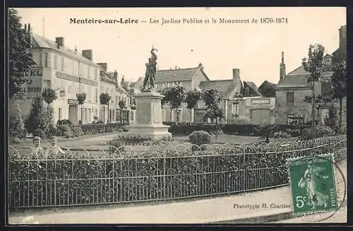 AK Montoire-sur-Loire, Les Jardins Publics et le Monument de 1870-1871