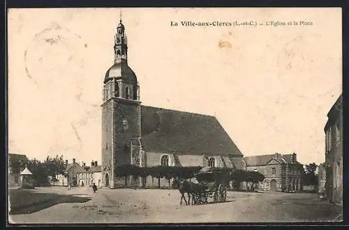 AK La Ville-aux-Clercs, L`Église et la Place