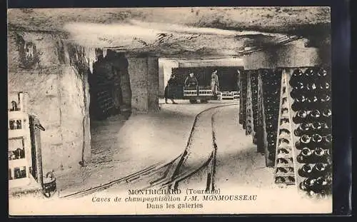 AK Montrichard, Caves de champagnisation J.-M. Monmousseau dans les galeries