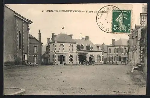 AK Neung-sur-Beuvron, Place de l`Église avec calèche et bâtiments historiques