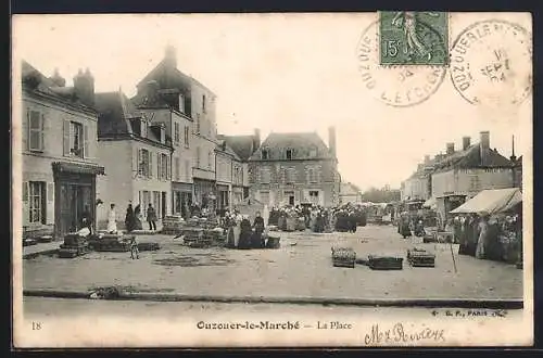 AK Ouzouer-le-Marché, La Place animée avec marché et villageois