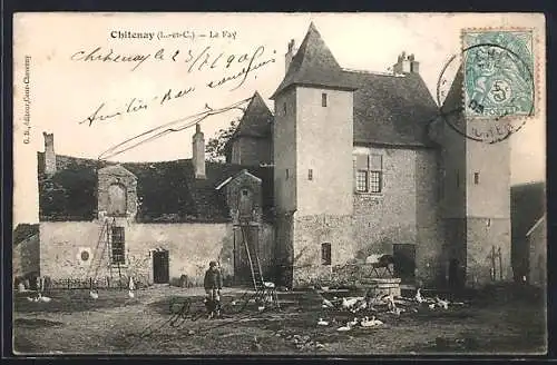 AK Chitenay, Le Fay, Vue du château avec cour et volaille