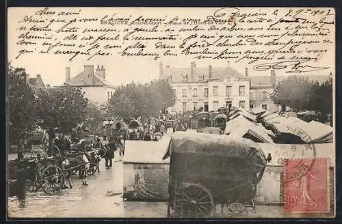 AK Bracieux, Scène animée du marché avec charrettes et étals en plein air