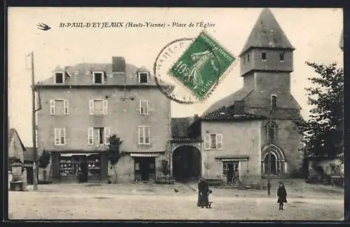 AK Saint-Paul-d`Eyjeaux, Place de l`Église et tour médiévale