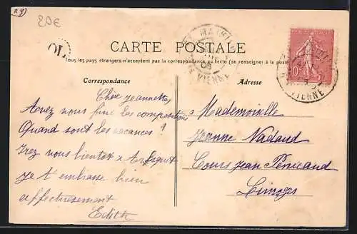 AK Saint-Mathieu, Route de Rochechouart avec passants et chevaux