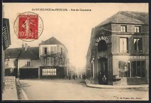 AK Saint-Sulpice-les-Feuilles, Rue du Commerce et bâtiments historiques