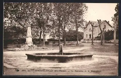 AK Saint-Sornin-Léulac, La Fontaine et le Monument