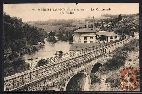 AK Saint-Priest-Taurion, La Cartonnerie des Roches et le pont sur la rivière