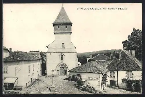 AK Saint-Paul-d`Eyjeaux, L`Église et la place du village