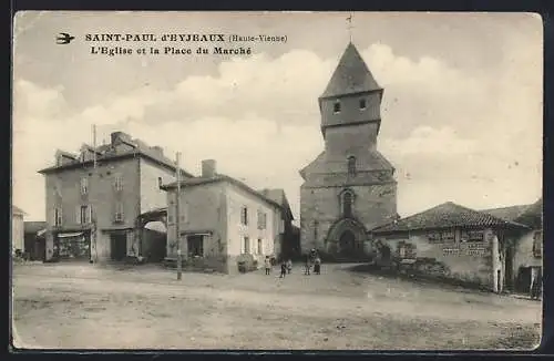 AK Saint-Paul-d`Eyjeaux, L`Église et la Place du Marché