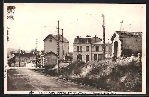 AK Saint-Paul-d`Eyjeaux, Quartier de la Gare avec bâtiments et routes adjacentes