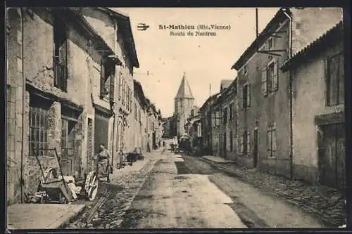 AK St-Mathieu, Route de Nontron avec vue sur l`église au fond