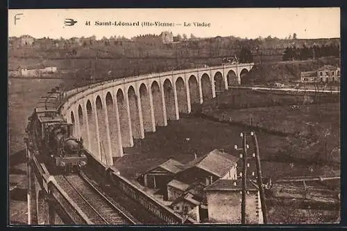 AK Saint-Léonard, Le Viaduc et train à vapeur traversant la vallée