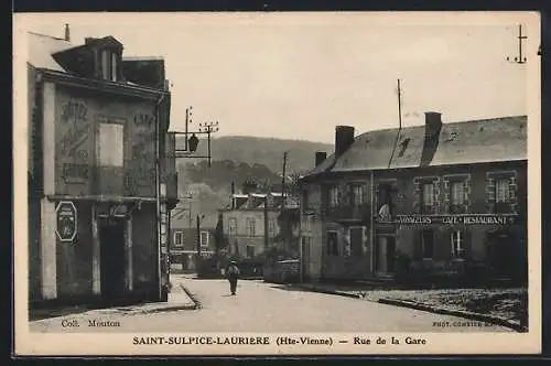 AK Saint-Sulpice-Laurière, Rue de la Gare avec hôtels et cafés