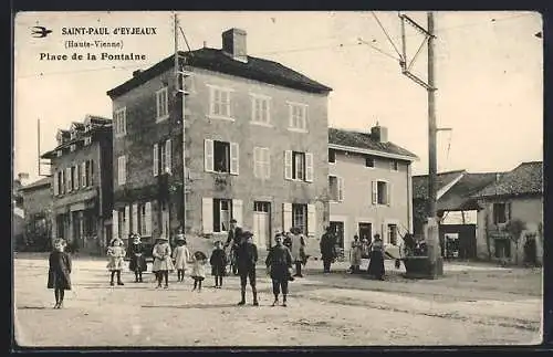 AK Saint-Paul-d`Eyjeaux, Place de la Fontaine avec des enfants jouant