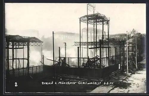 AK München, Brand des Münchener Glaspalast am 6.6.1931