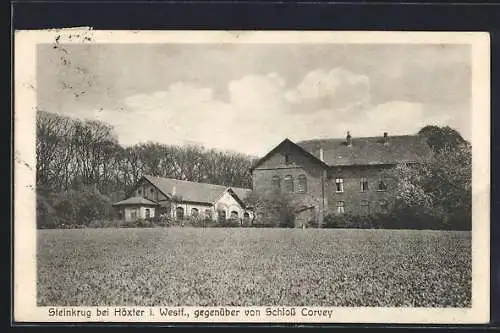 AK Höxter i. Westf., Gasthaus Steinkrug, Ansicht vom Feld aus