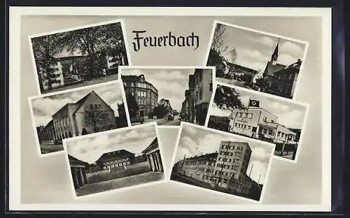 AK Feuerbach / Stuttgart, Kirche, Strassenpartie mit flagge