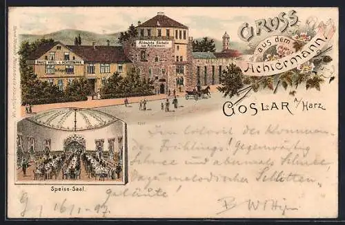 Lithographie Goslar, Altdeutsche Bierhalle zum Achtermann, Speise-Saal