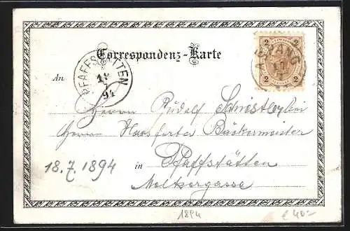 Vorläufer-Lithographie Aspang, 1894, Grosse Klause, Aussichtsturm, Gesamtansicht