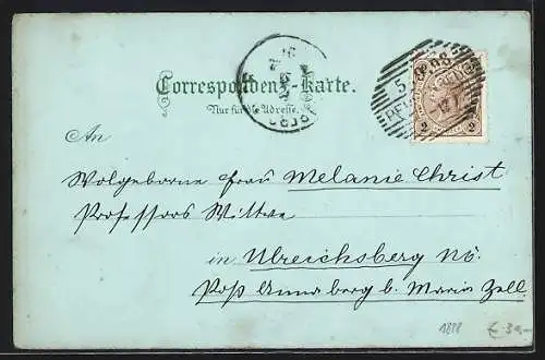 Mondschein-Lithographie Altenmarkt a. d. Isper, Wasserfall, Ortspartie, Totalansicht mit Bergpanorama