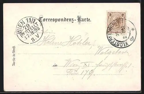 Lithographie Greifenstein a. D., Ruine Greifenstein, Uferpartie