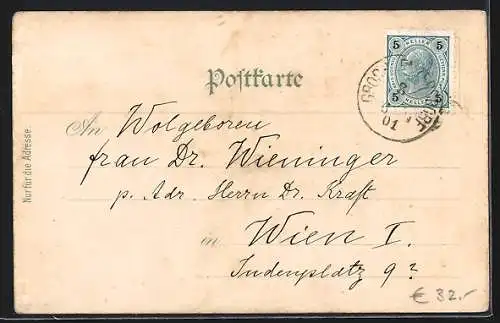 Lithographie Gross-Enzersdorf /N.-Ö., Kavallerie-Kaserne, Franzosen-Friedhof in der Lobau, Hauptplatz, Kavallerist