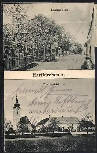 AK Hartkirchen /O.-Oe., Kirchenplatz und Totalansicht