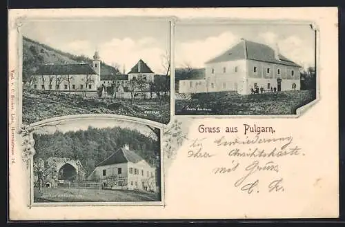 AK Pulgarn, Knolls Gasthaus, Meierhof und Jägerhaus mit Klosterruine