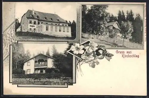 AK Kirchschlag bei Linz, Badhaus, Villa Christ, Villa Geier