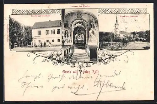 AK Dörnbach, Guten Rath, Faschings Gasthof, Inneres d. Kirche und Pfarrhof